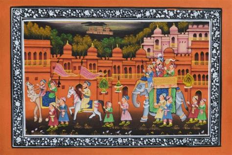 "Royal Procession In Town": Red Mughal Traditional_Art by Unknown ...