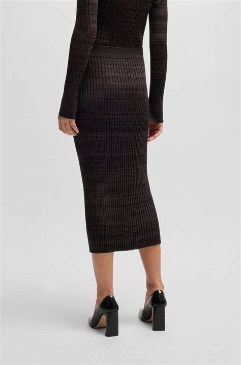 BOSS - Ribbed-knit midi skirt in mouliné yarns - Black