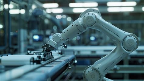 Robotic arm moving along conveyor belt in factory environment | Premium ...