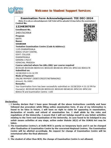 Image result for Ignou Assignment Acknowledgement Form