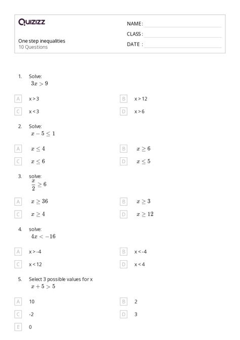 50+ One-Step Inequalities worksheets for 7th Class on Quizizz | Free ...