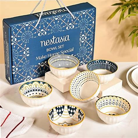 Nestasia Ceramic Bowl Set of 6 | Microwave & Dishwasher Safe Snack ...