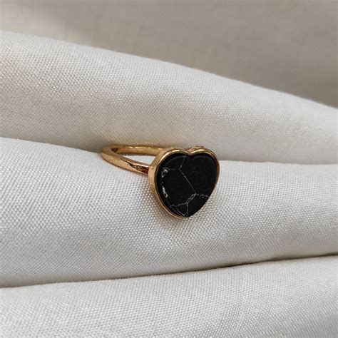 Bhavi Jewels Gold Plated Black Heart Turquoise Finger Ring - 1505579A