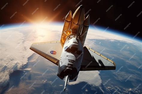 Space shuttle over the earth planet outer space explorating of the ...