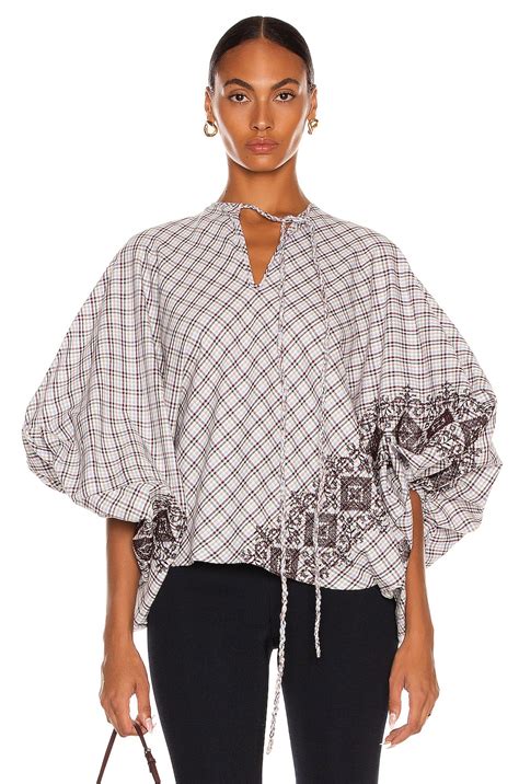 SILVIA TCHERASSI Basilica Blouse in Embroidered Plum Checkers | FWRD