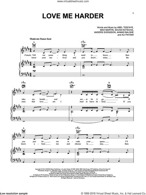 Weeknd - Love Me Harder sheet music for voice, piano or guitar