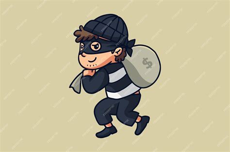 Premium Vector | Cute Thief Cartoon Character Illustration