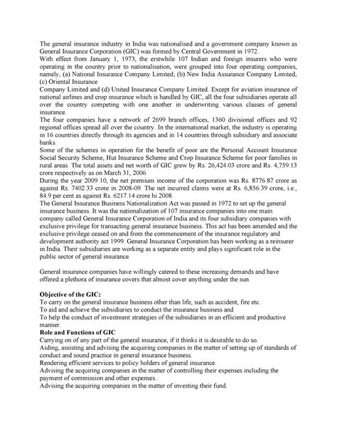GIC - The general insurance industry in India was nationalised and a ...
