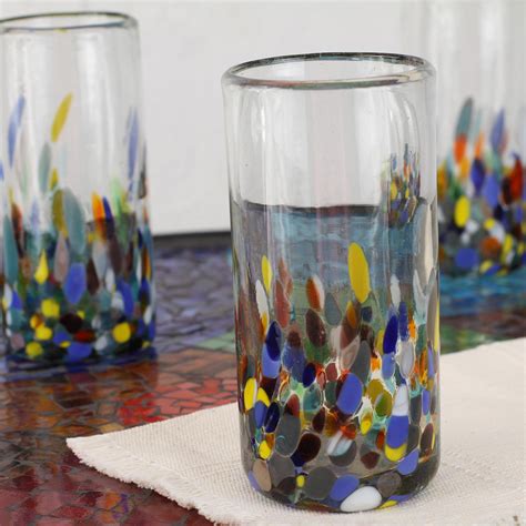 Multicolor Hand Blown Glass Highball Glasses (Set of 6) - Confetti ...