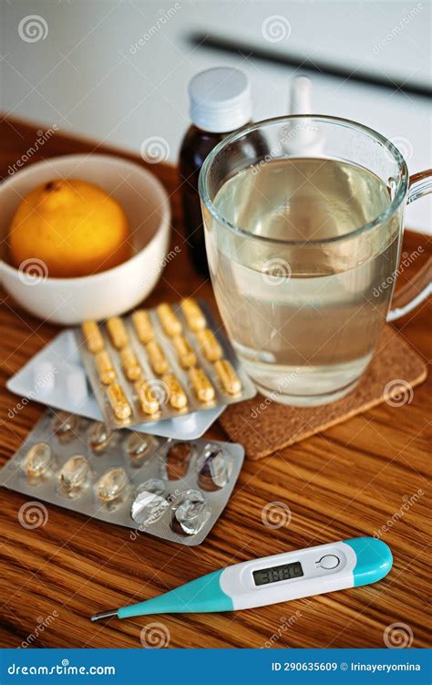 Natural and Medical Cold and Flu Remedies on Table at Home. Cold and Flu Influenza Fall Autumn ...