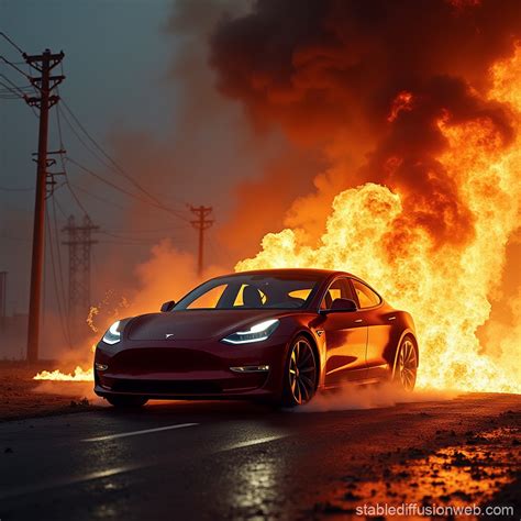 Tesla Crashes Into Building On Fire | Stable Diffusion Online