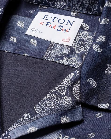 Navy Patchwork Bandana Resort Shirt - Eton