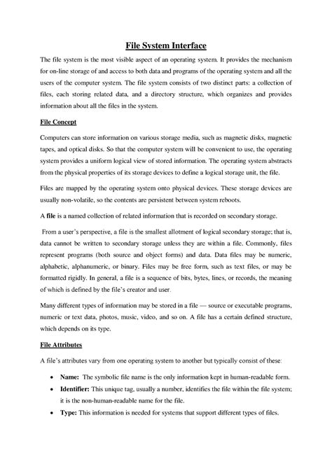 Chapter 3 - operating systems lecture notes - File System Interface The ...