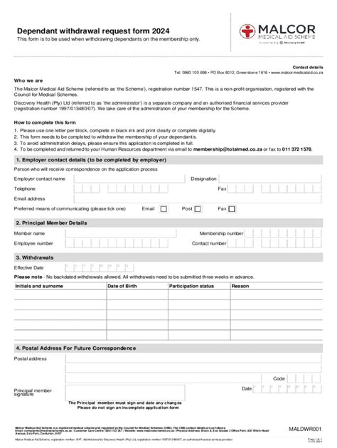 Fillable Online Dependant withdrawal request form 2024 Fax Email Print ...
