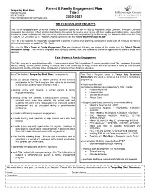 Fillable Online Parent & Family Engagement Plan Title I 2020-2021 Fax ...