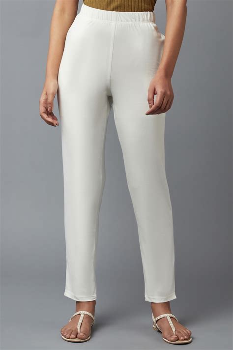 White Solid Flared Cotton Pants With Elasticated Waist – wforwoman