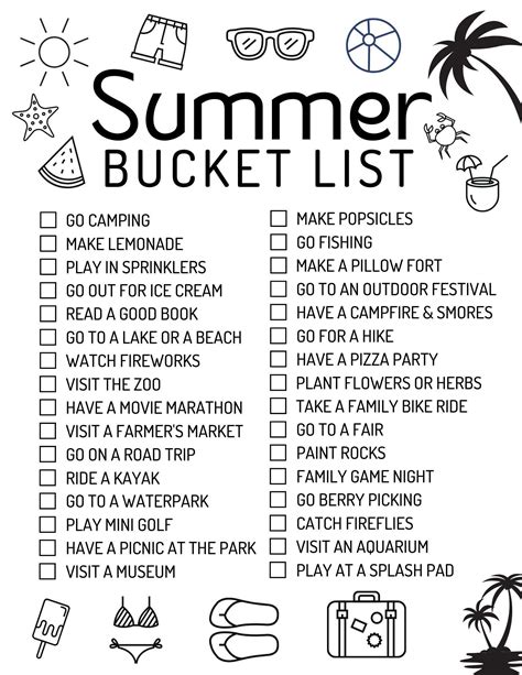 Printable Summer Bucket List - Printable Paper Crafts