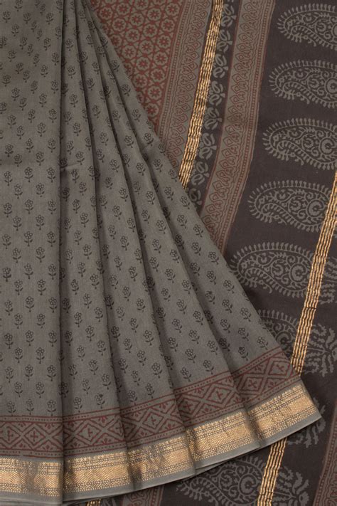 Grey Bagh Printed Silk Cotton Saree | Avishya.com