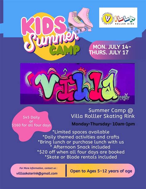 Summer Day Camp at the Rink Daily 10am-1pm, Villa Roller Rink, Broadway ...