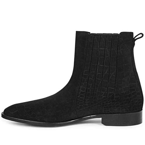 Buy Ollie Black Croco Print Suede Leather Chelsea Boots Online – SaintG ...