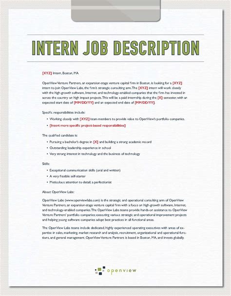 Intern Job Description Template and Hiring Plan | OpenView Labs