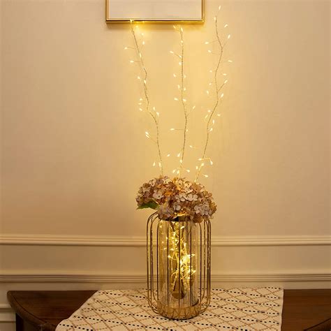 Buy Vanthylit Lighted Twig Branch Stakes 34” 3PK Silver Metal Branch ...