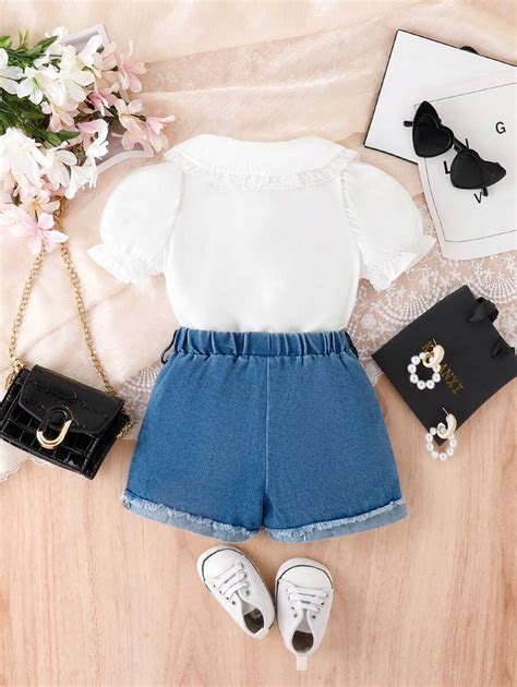 Conjunto de camisa con cuello Peter Pan bordado y pantalones de ...