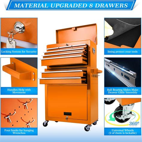 Buy High Capacity Tool Chest Tool Box, Rolling Tool Chest with 8 ...
