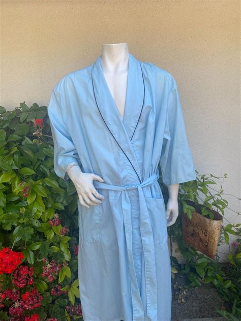 Vintage 80s 90s Mens Summer Robe Sky Blue Light Weight Open Front ...