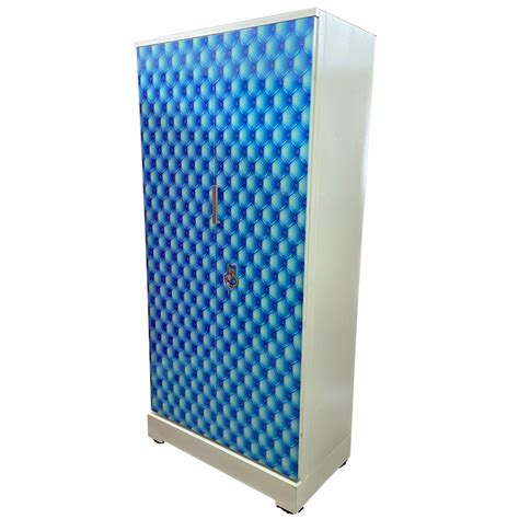 Digital Steel Almari Swarna - Blue bubbles and diamond printed pattern