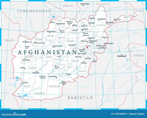 Afghanistan Map Political - Capital, Cities, Rivers and Lakes - Highly Detailed Vector ...