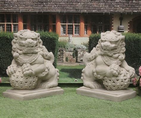 Pair of Large Chinese Foo Dogs (Lions) - Stone Garden Ornaments ...