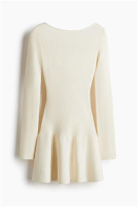 Ribbed flared-skirt dress - Cream - Ladies | H&M IN