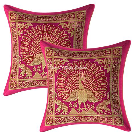 Buy Stylo Culture Decorative Brocade Cushion Covers 12x12 Inch Banarasi ...