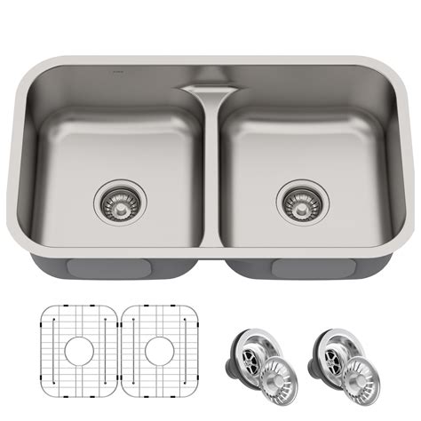 KRAUS Premier 32-inch 16 Gauge Undermount 50/50 Double Bowl Stainless ...