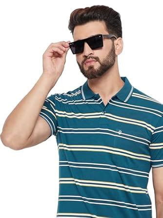 UNIBERRY Men's Cotton Blend Half Sleeve Striper Polo Neck T-Shirt Has A ...