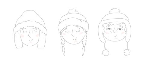 Vektorillustration einer Reihe süßer Babygesichter. Wintersaison ...