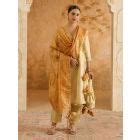 Purple Embroidered Crushed Tissue Kaftan with Pants- Set of 2