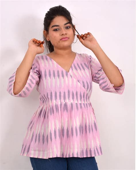 Pink Ikat Lolly handwoven wrap cotton Peplum Top – Expressions by UV