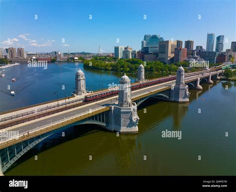 MBTA red line on Longfellow Bridge cross over Charles River, with ...