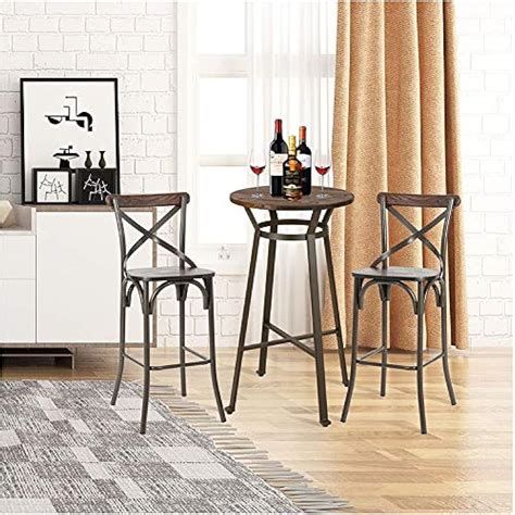 glitzhome 3 Pieces Rustic Steel Round Bar Table and India | Ubuy