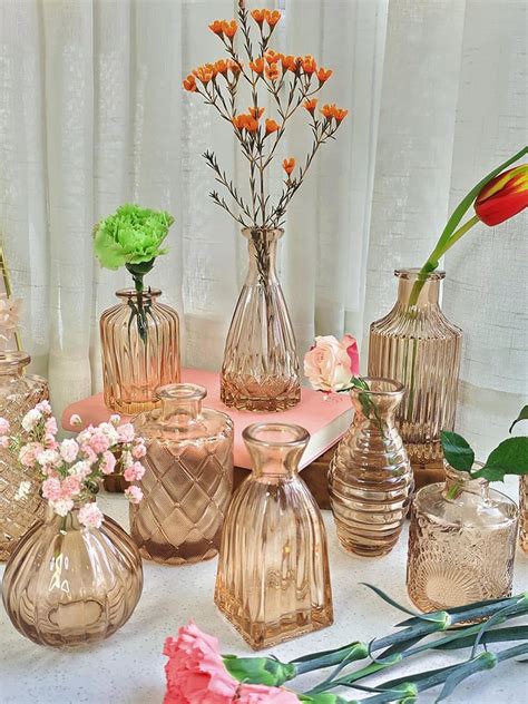 Buy | Amber Glass Bud Vases Set of 10, Small Vases for Centerpieces ...