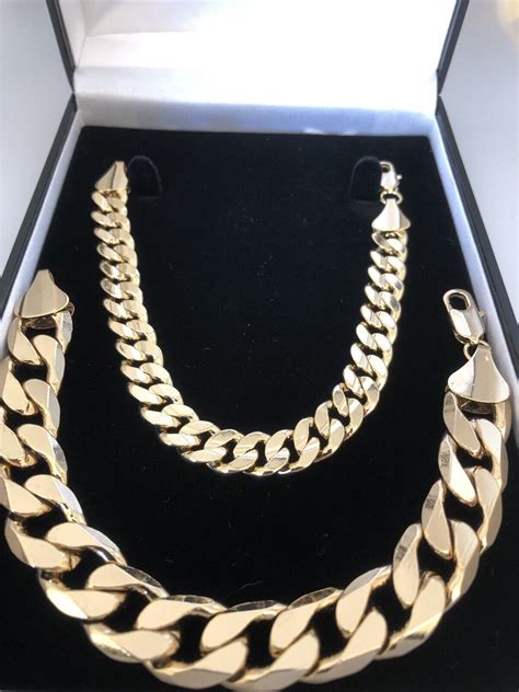Boys Kids Womens 18k Gold Filled Curb Chain Necklace Bracelet Sets 18ct ...