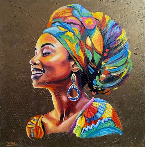 African American Oil Painting Original African Lady Painting Black Girl Artwork Gold Modern ...