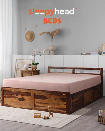 Sleepyhead Bed G | Premium Solid Sheesham Wood Queen Size Bed (Honey ...