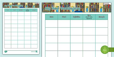 Vocabulary Tracking Sheet