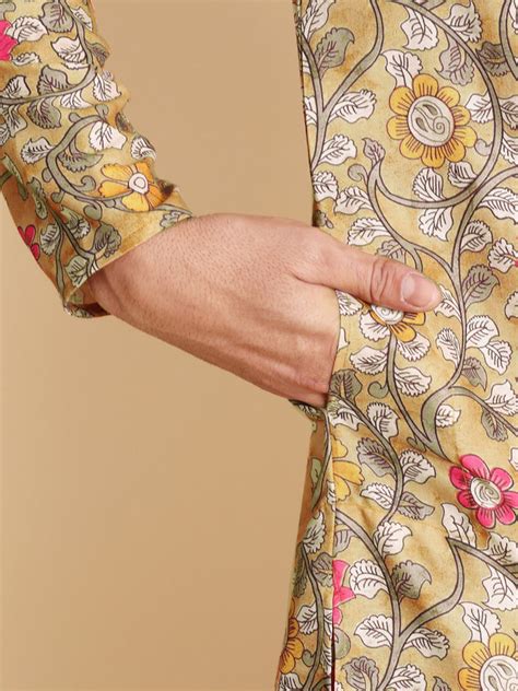 Traditional Yellow Jacobean Printed Men's Cotton Kurta – House of Vardha