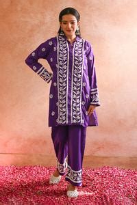 Buy Purple Cotton Hand Embroidered Chikankari Iram Kurta And Pant Set ...