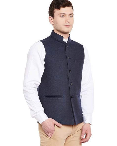 Buy Blue WINTAGE Solid Waistcoat with Mandarin Collar | AJIO