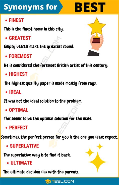 155 Synonyms for "Best" with Example | Another Word for “Best” • 7ESL